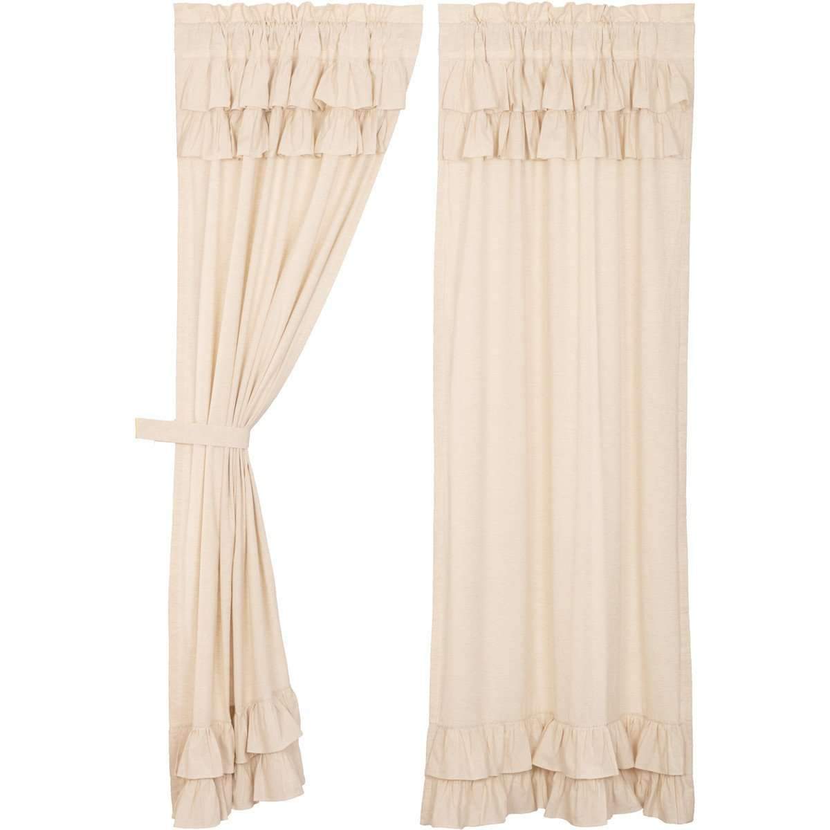 Simple Life Flax Natural Ruffled Panel Country Curtain Set of 2 84