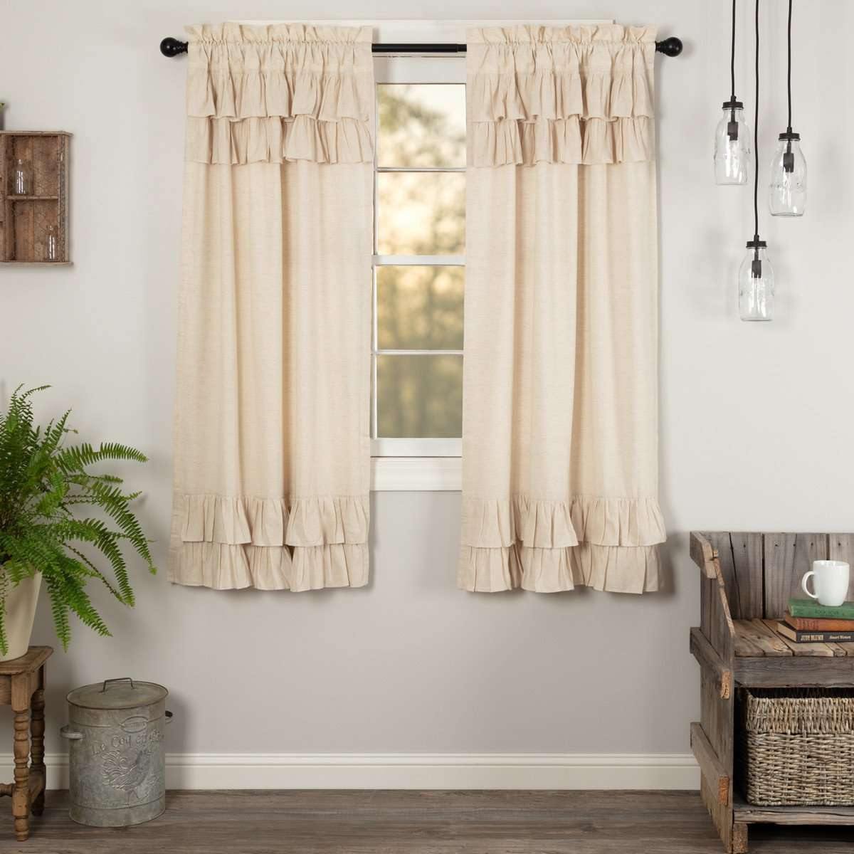Simple Life Flax Natural Ruffled Short Panel Curtain Set of 2 63x36 VHC Brands - The Fox Decor