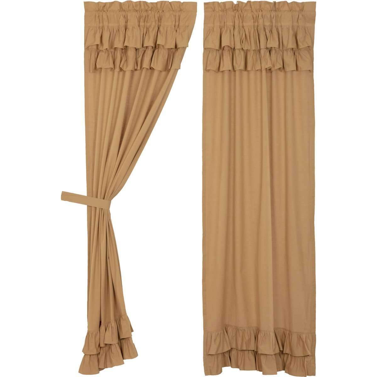 Simple Life Flax Khaki Ruffled Panel Country Curtain Set of 2 84"x40" - The Fox Decor