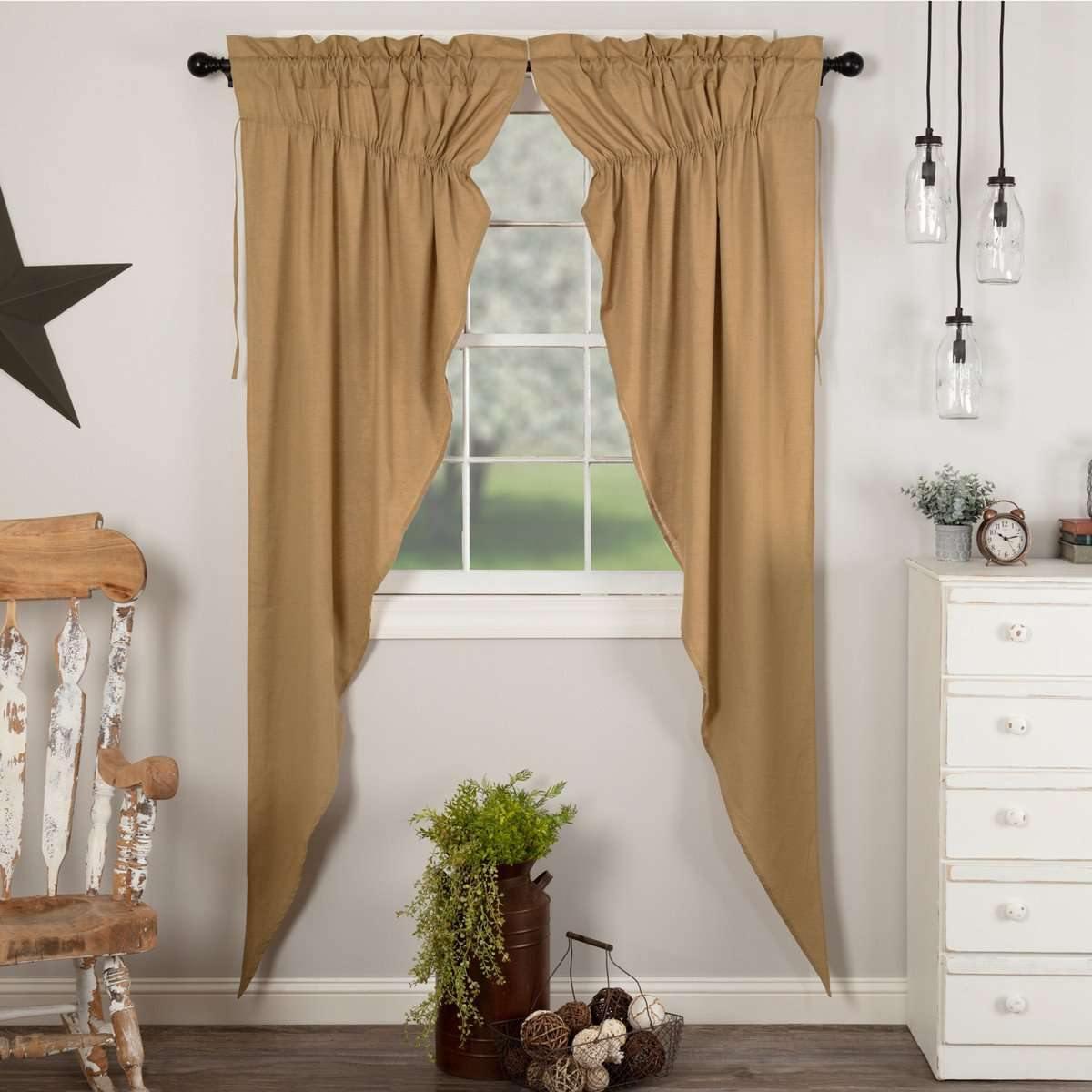 Simple Life Flax Khaki Prairie Long Panel Curtain Set of 2 84x36x18 VHC Brands - The Fox Decor