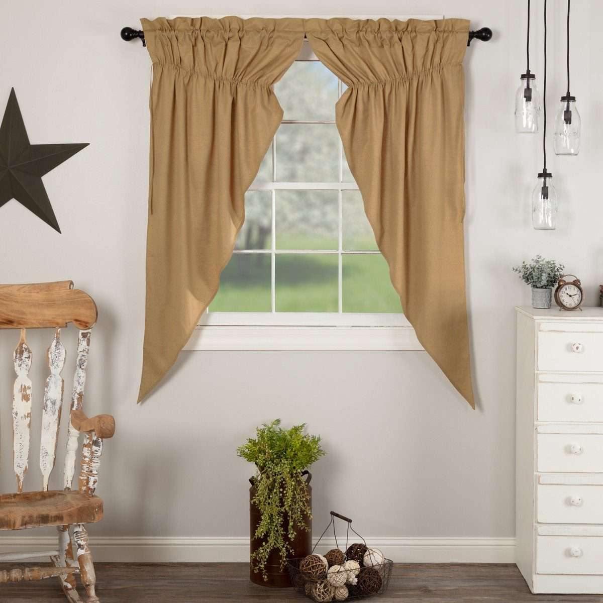 Simple Life Flax Khaki Prairie Short Panel Curtain Set of 2 63x36x18 VHC Brands - The Fox Decor