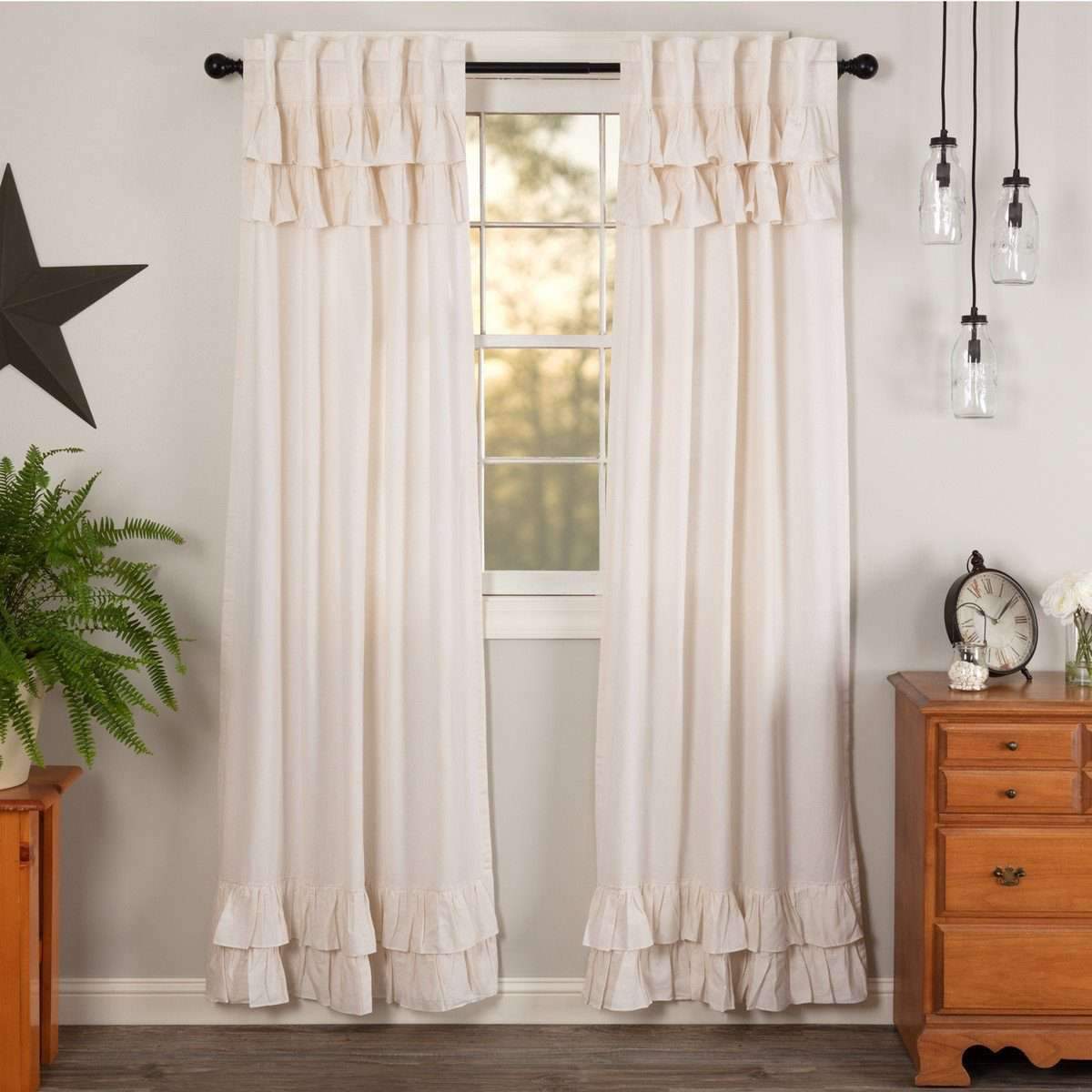 Simple Life Flax Antique White Ruffled Panel Country Curtain Set of 2 84"x40" - The Fox Decor
