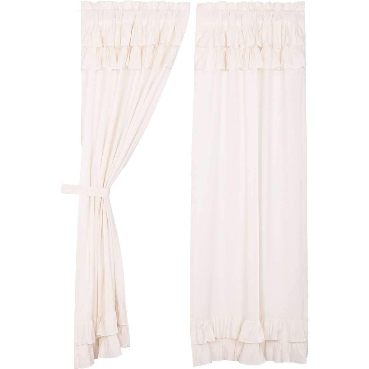Simple Life Flax Antique White Ruffled Panel Country Curtain Set of 2 84"x40" - The Fox Decor