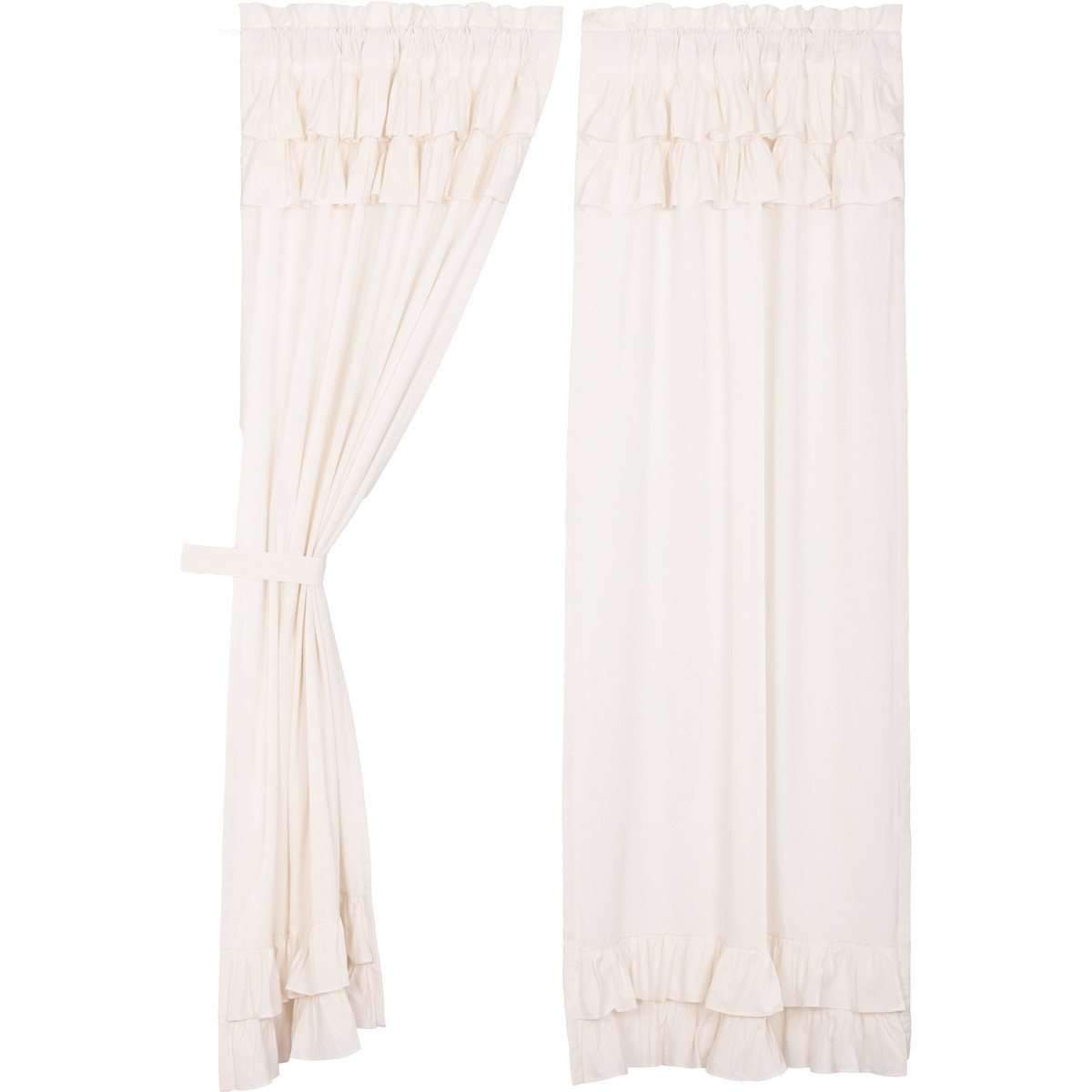 Simple Life Flax Antique White Ruffled Panel Country Curtain Set of 2 84"x40" - The Fox Decor