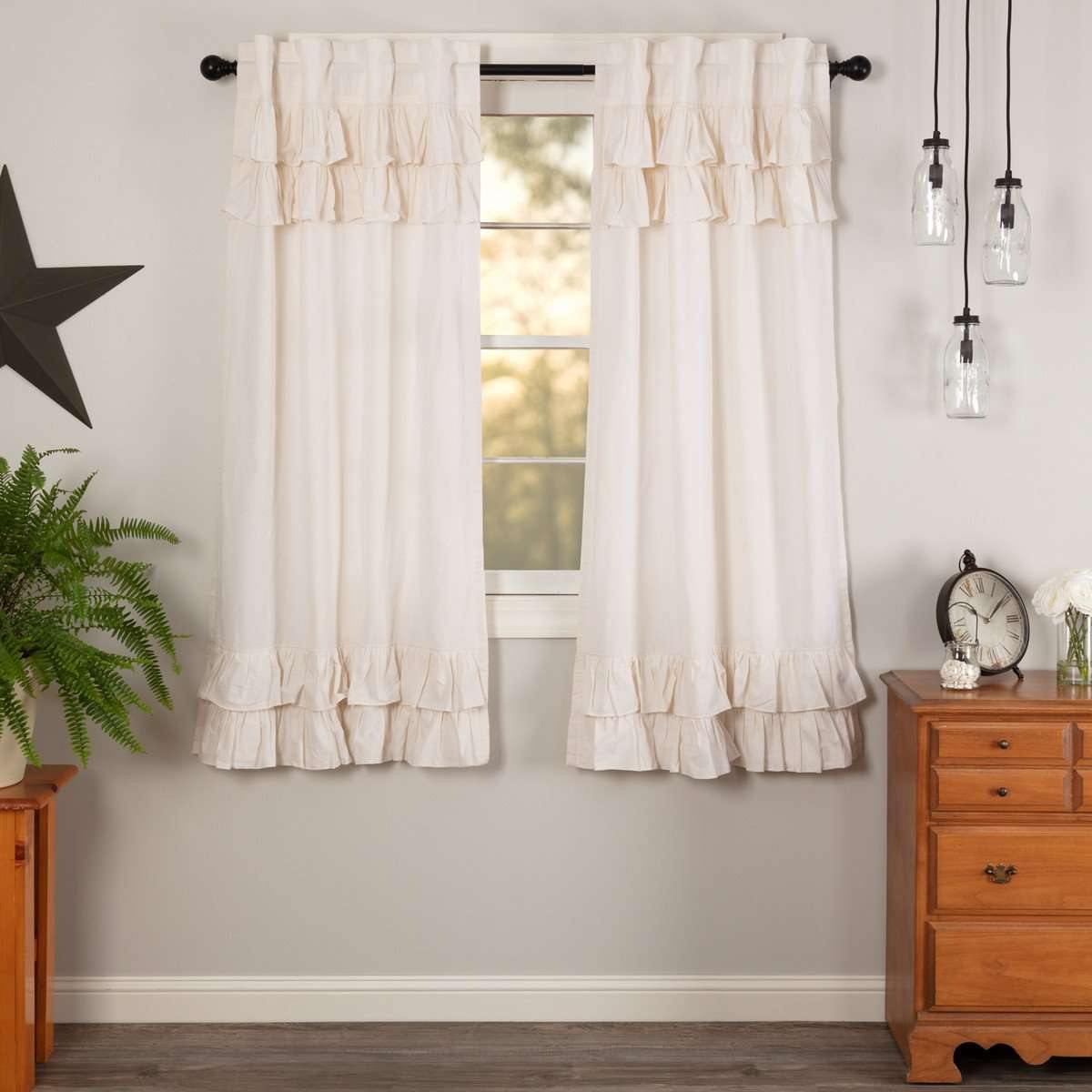 Simple Life Flax Antique White Ruffled Short Panel Curtain Set of 2 63x36 VHC Brands - The Fox Decor