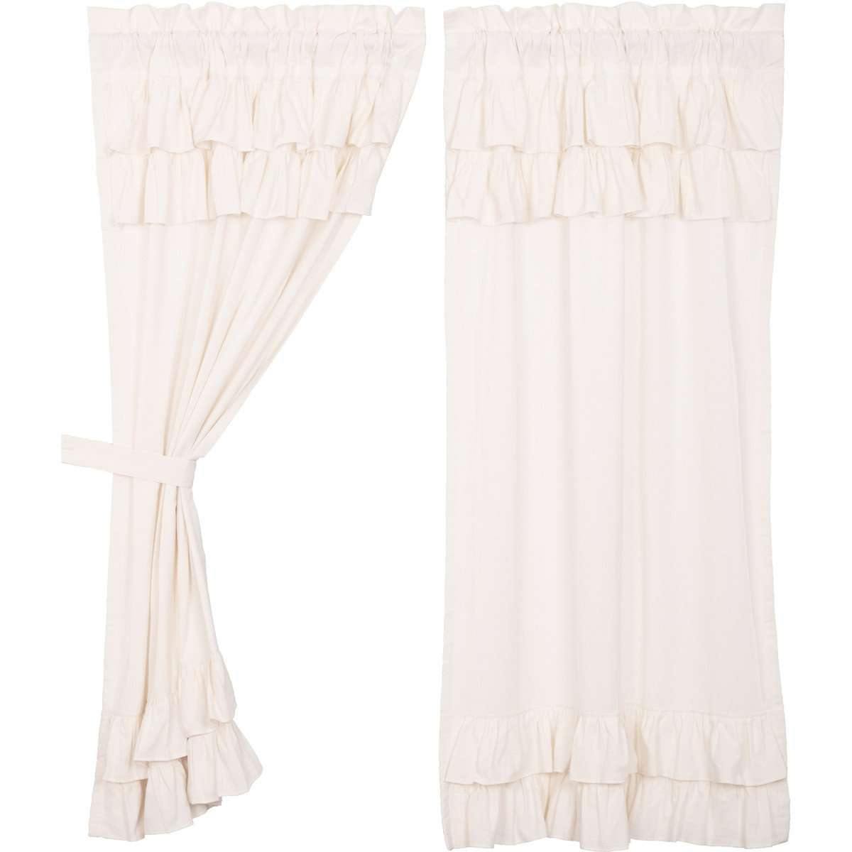 Simple Life Flax Antique White Ruffled Short Panel Curtain Set of 2 63x36 VHC Brands - The Fox Decor