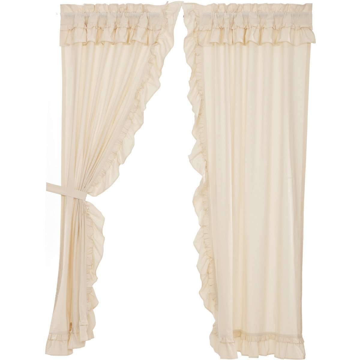 Muslin Ruffled Unbleached Natural Panel Curtain Set of 2 84"x40" VHC Brands - The Fox Decor