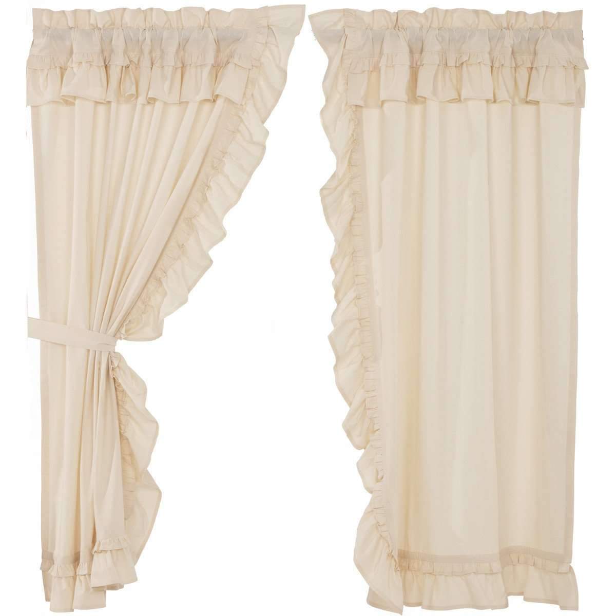 Muslin Ruffled Unbleached Natural Short Panel Curtain Set of 2 63"x36" VHC Brands - The Fox Decor