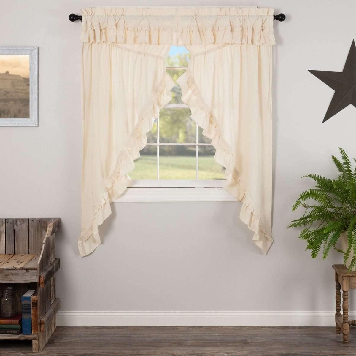 Muslin Ruffled Unbleached Natural Prairie Short Panel Curtain Set 63x36x18 VHC Brands - The Fox Decor