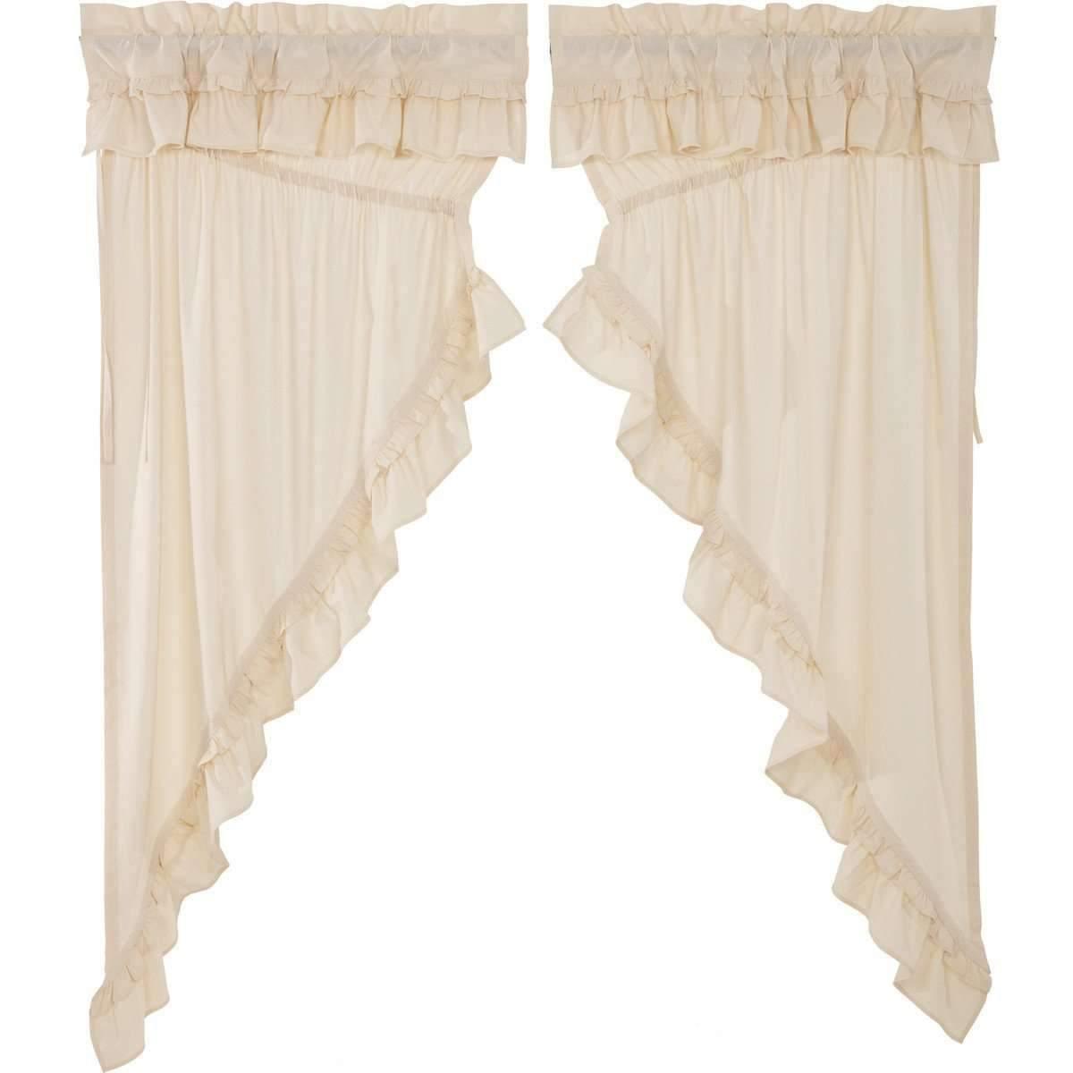Muslin Ruffled Unbleached Natural Prairie Short Panel Curtain Set 63x36x18 VHC Brands - The Fox Decor