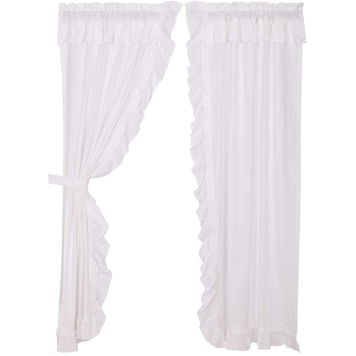 Muslin Ruffled Bleached White Panel Curtain Set of 2 84