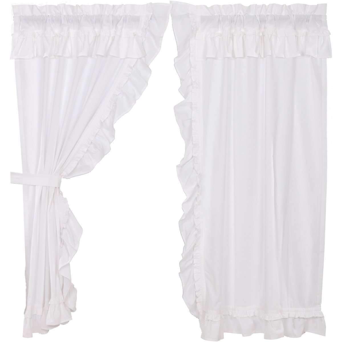 Muslin Ruffled Bleached White Short Panel Curtain Set of 2 63"x36" VHC Brands - The Fox Decor