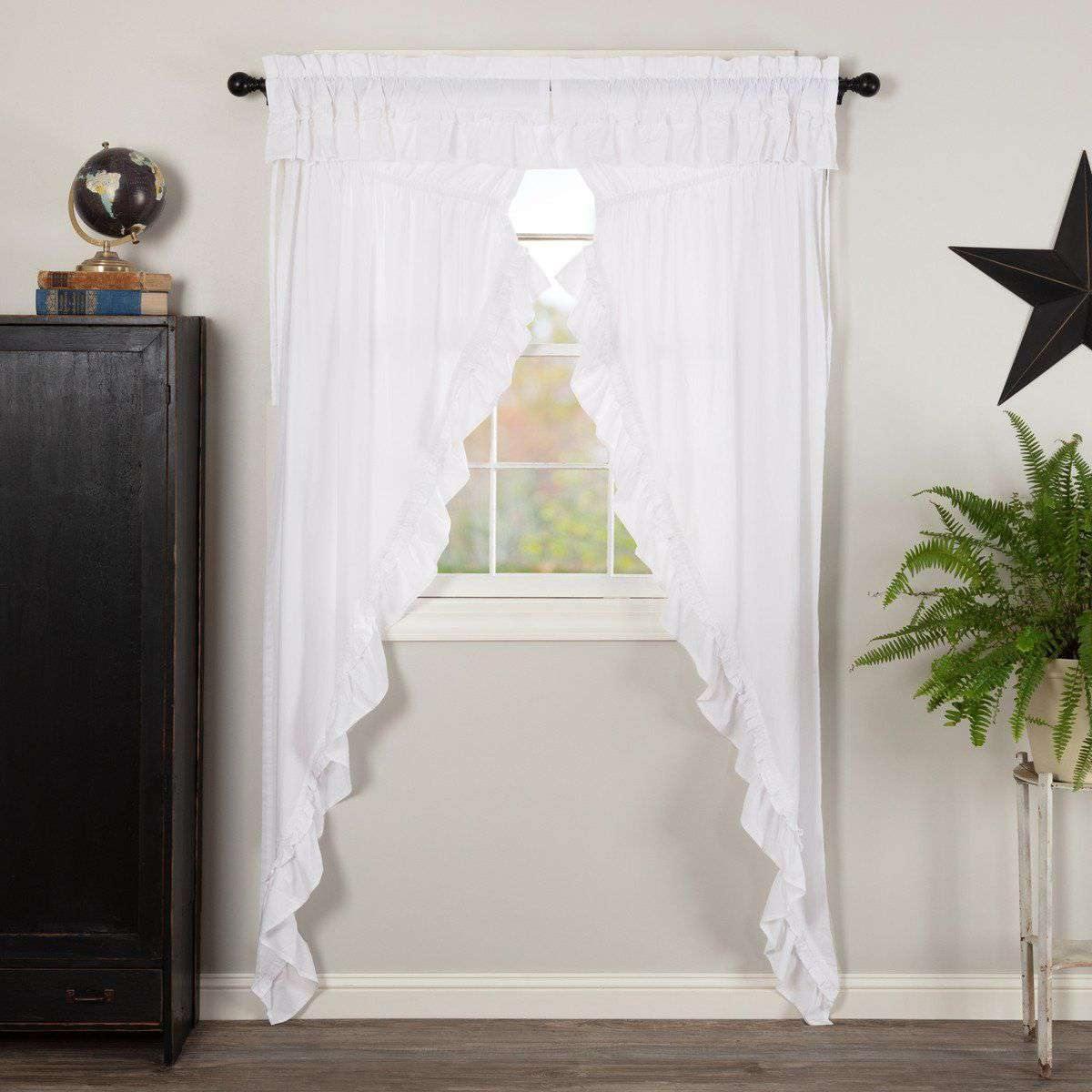 Muslin Ruffled Bleached White Prairie Long Panel Curtain Set of 2 84x36x18 VHC Brands - The Fox Decor