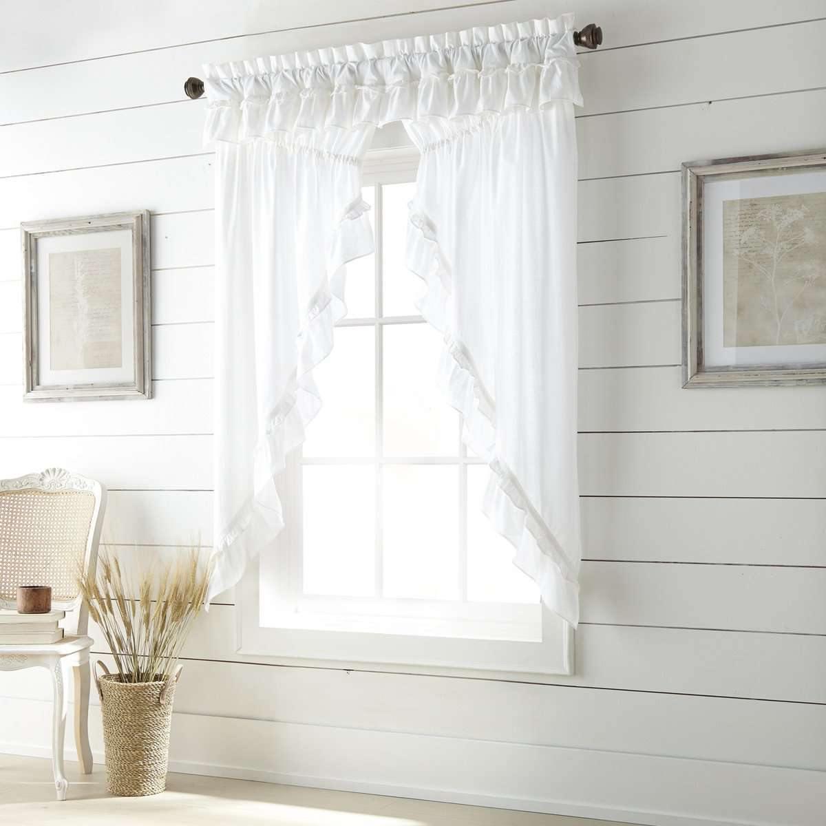 Muslin Ruffled Bleached White Prairie Short Panel Curtain Set of 2 63x36x18 VHC Brands - The Fox Decor