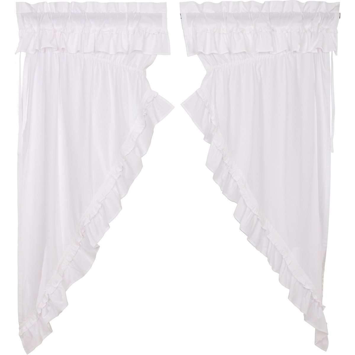 Muslin Ruffled Bleached White Prairie Short Panel Curtain Set of 2 63x36x18 VHC Brands - The Fox Decor