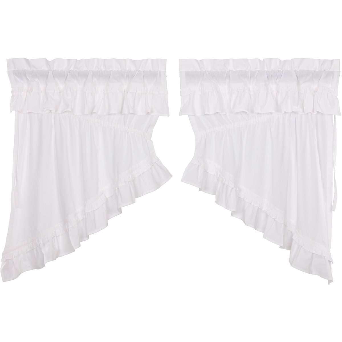 Muslin Ruffled Bleached White Prairie Swag Curtain Set of 2 36x36x18 VHC Brands - The Fox Decor