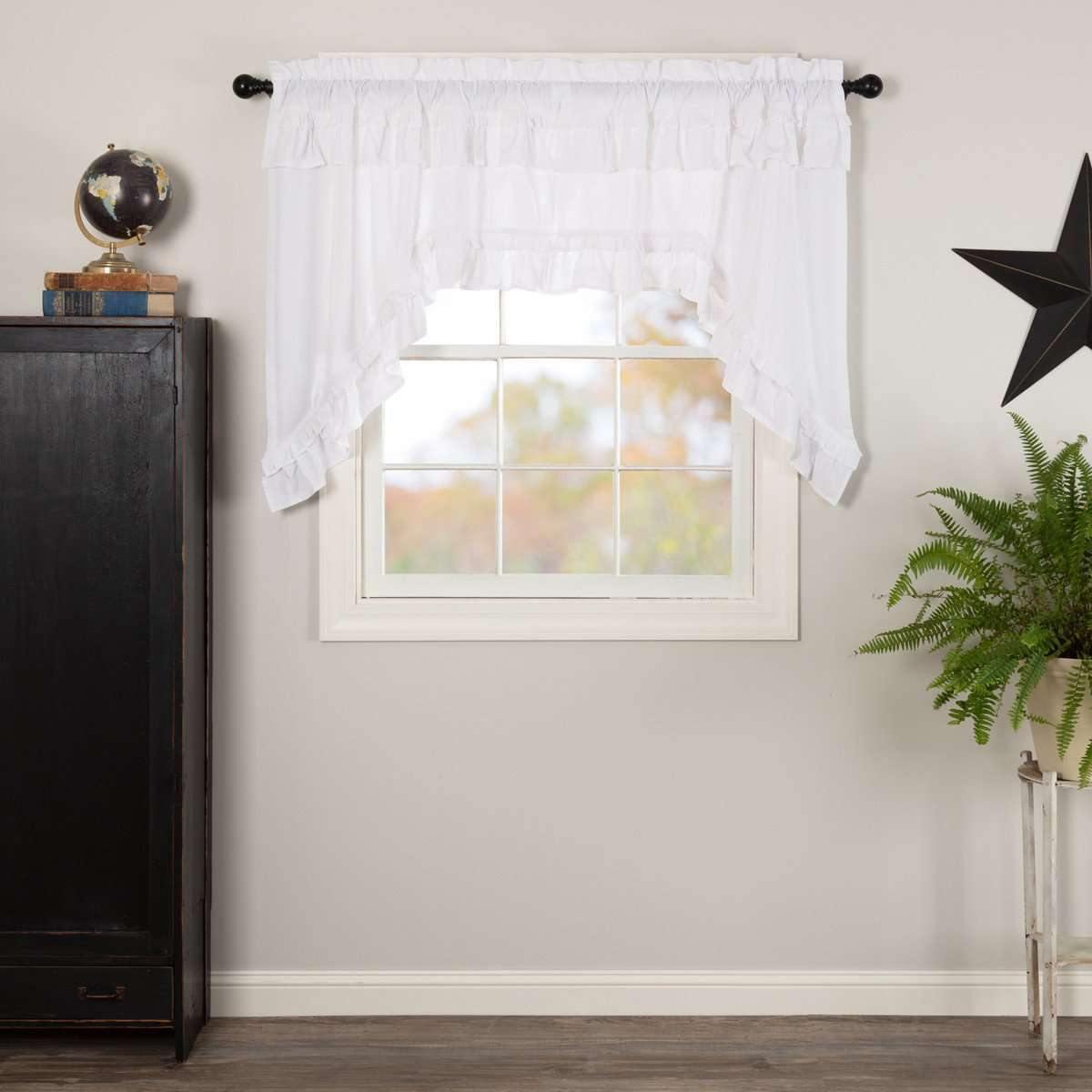 Muslin Ruffled Bleached White Swag Curtain Set of 2 36x36x16 VHC Brands - The Fox Decor