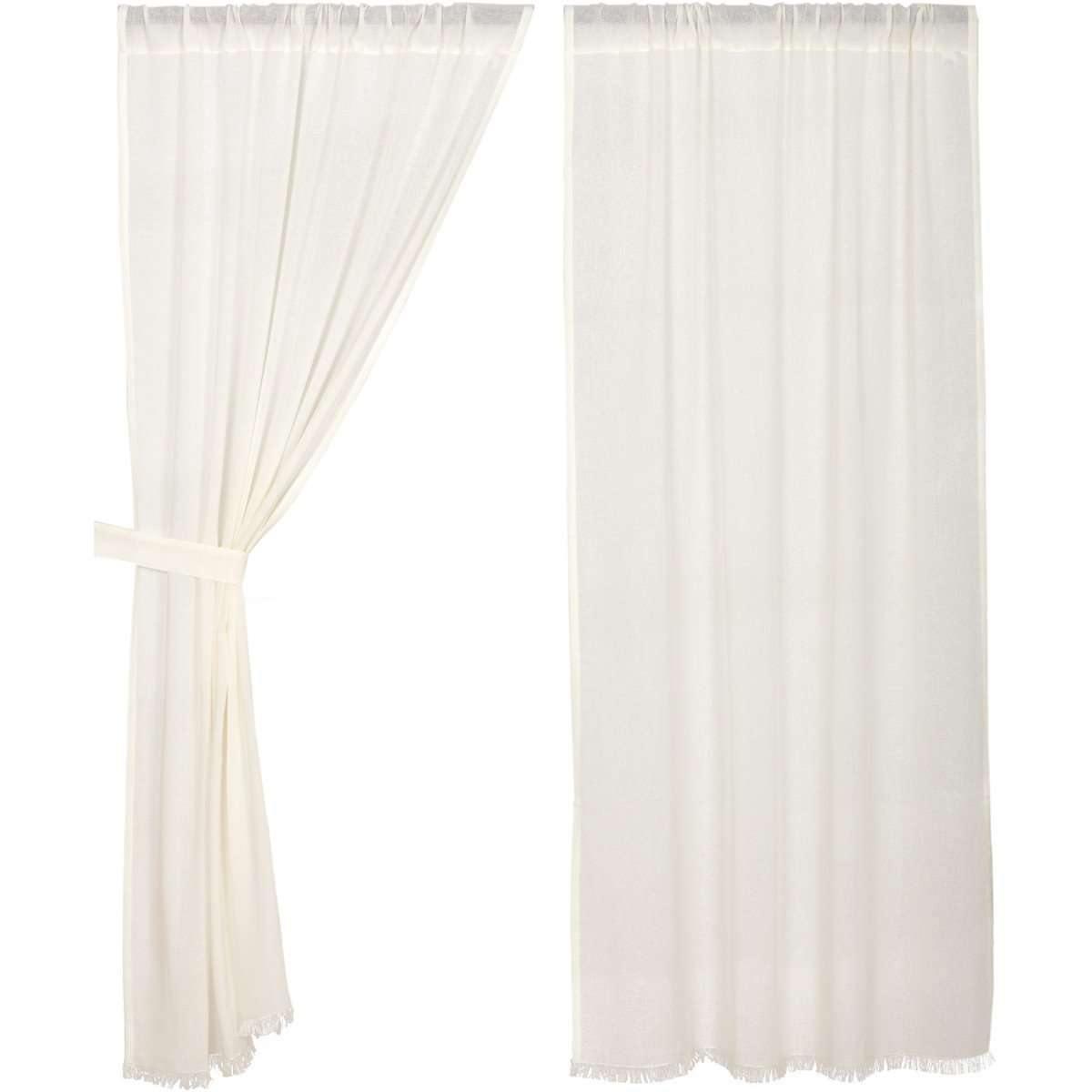Tobacco Cloth Antique White Short Panel Curtain Fringed Set of 2 63x36 VHC Brands - The Fox Decor