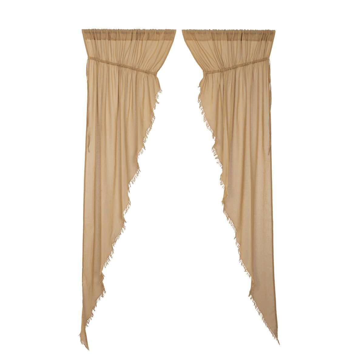 Tobacco Cloth Khaki Prairie Long Panel Curtain Fringed Set of 2 84x36x18 VHC Brands - The Fox Decor