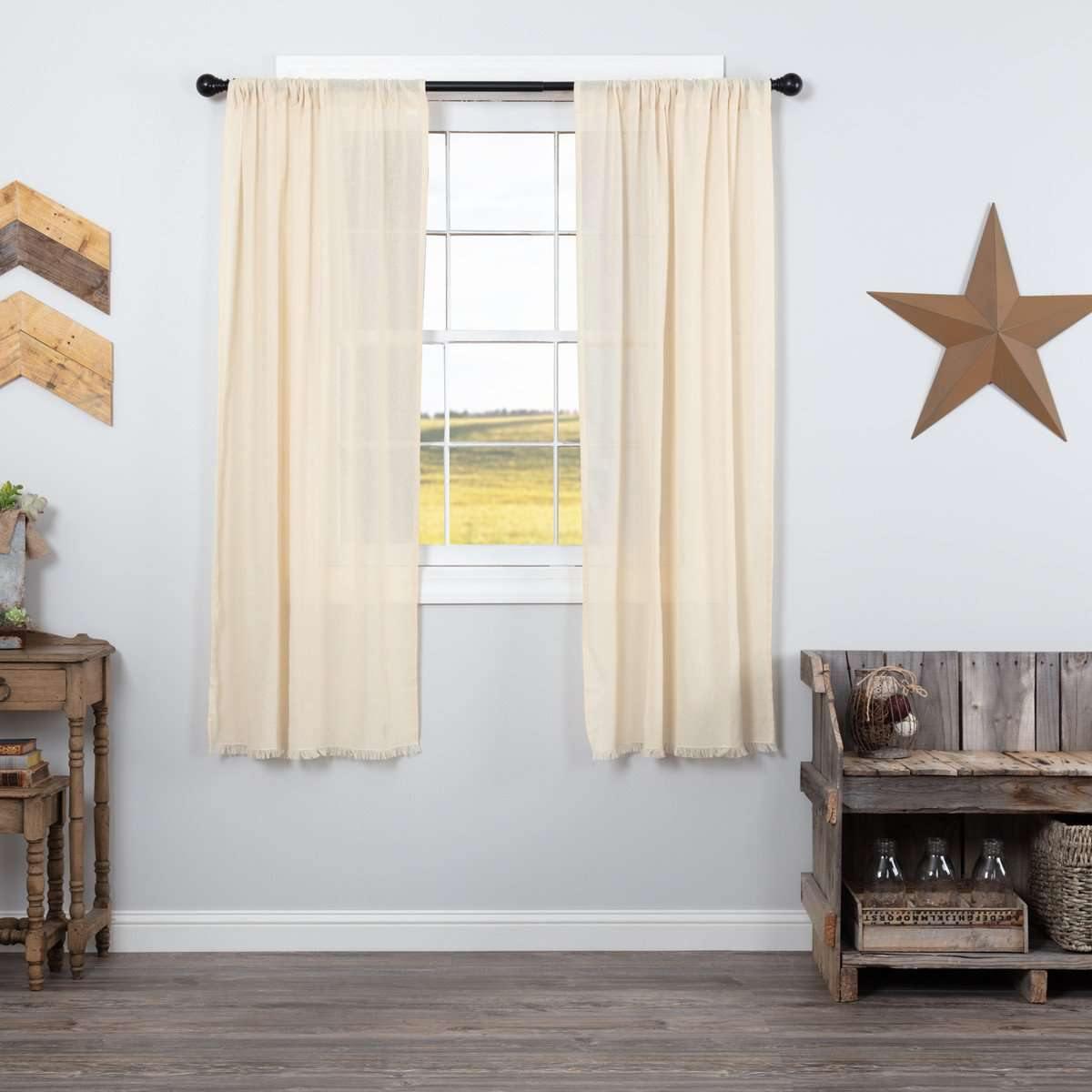 Tobacco Cloth Natural Short Panel Curtain Fringed Set of 2 63x36 VHC Brands - The Fox Decor