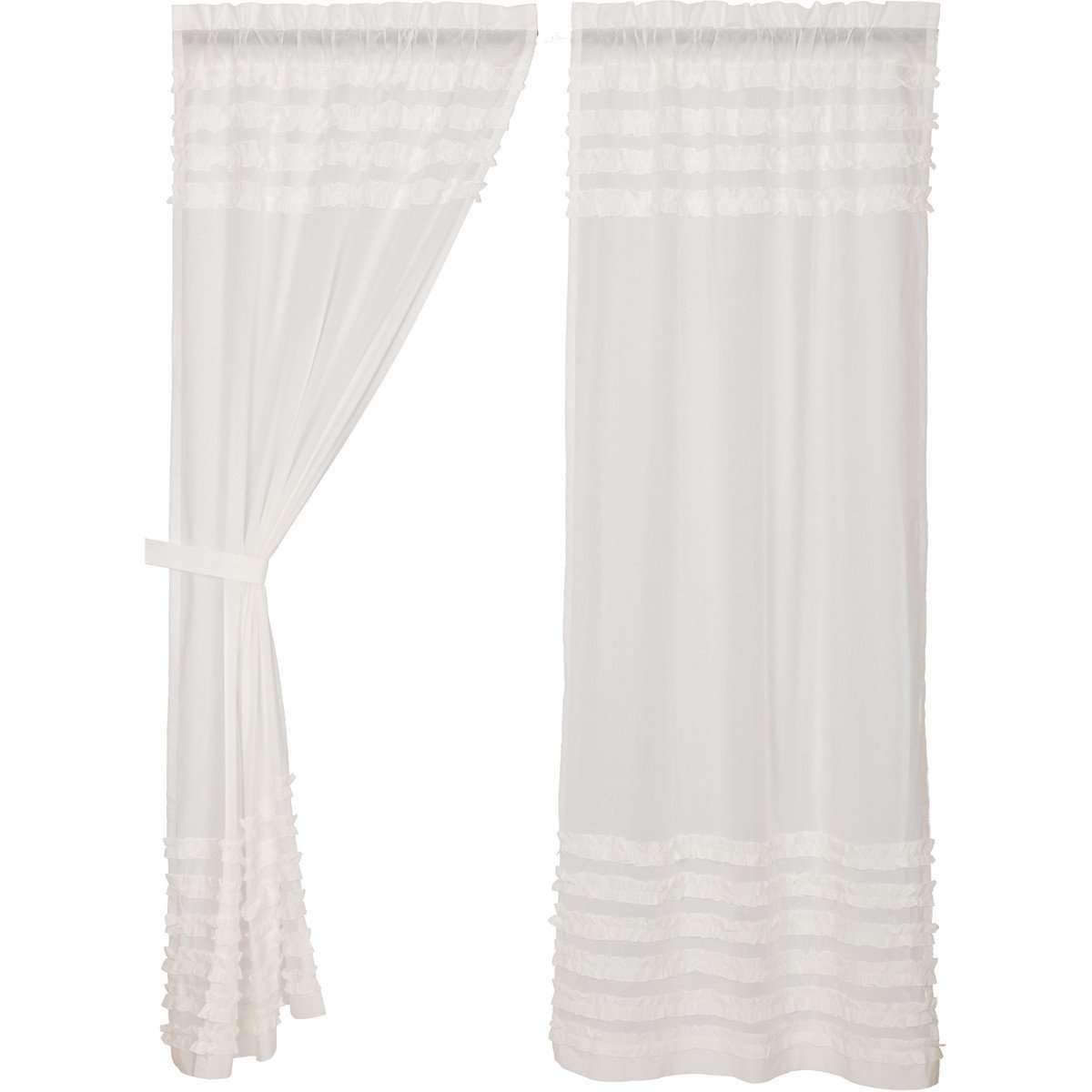 White Ruffled Sheer Petticoat Panel Curtain Set of 2 84x40 VHC Brands - The Fox Decor
