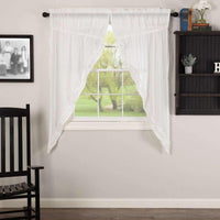 Thumbnail for White Ruffled Sheer Petticoat Prairie Short Panel Curtain Set 63x36x18 VHC Brands