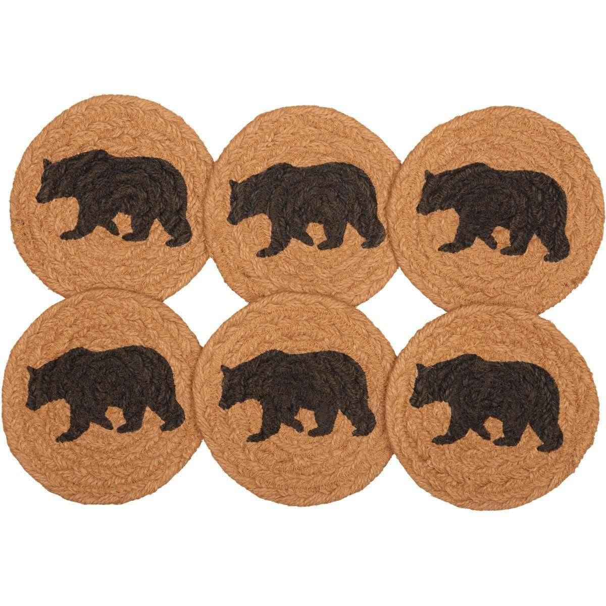 Wyatt Stenciled Bear Jute Coaster Set of 6 VHC Brands - The Fox Decor