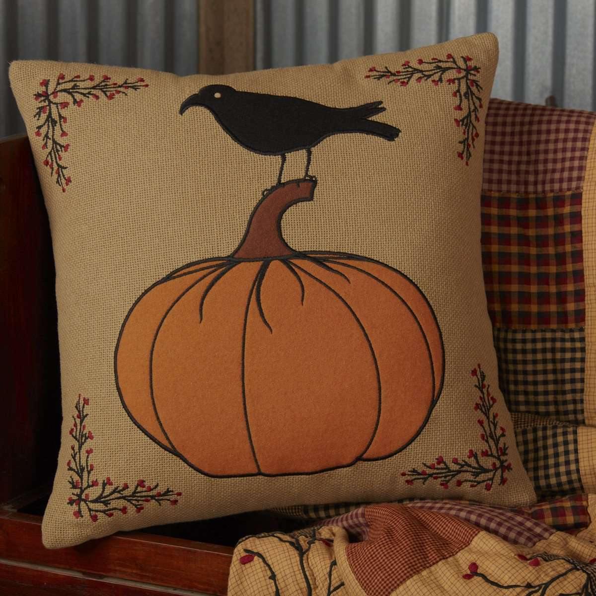 Heritage Farms Pumpkin and Crow Pillow 18x18 VHC Brands