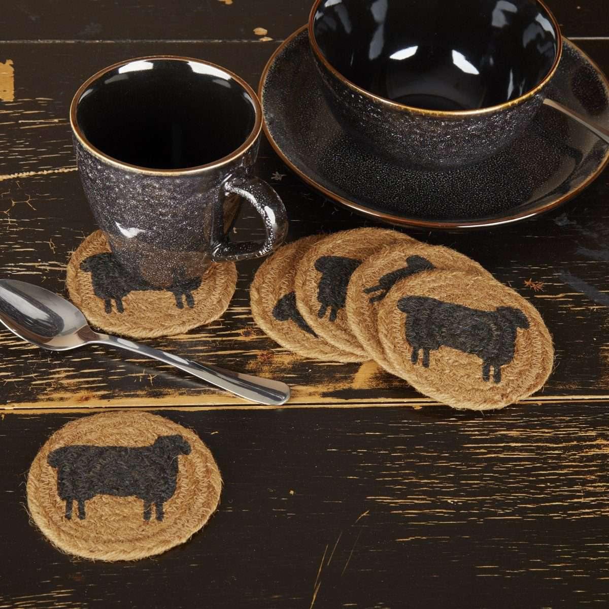Heritage Farms Sheep Jute Coaster Set of 6 VHC Brands - The Fox Decor
