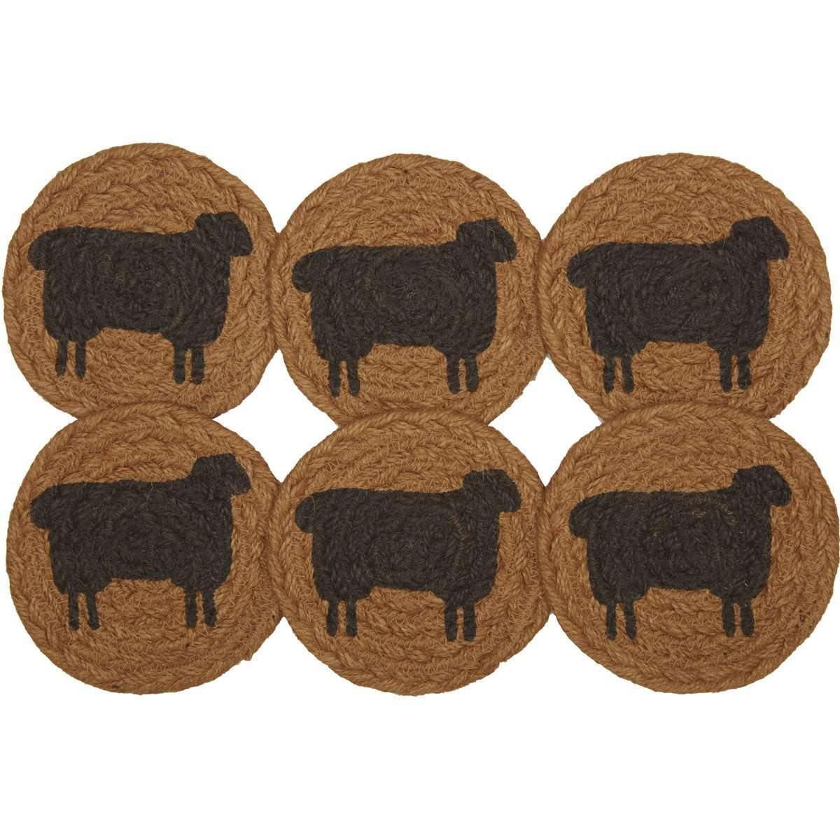 Heritage Farms Sheep Jute Coaster Set of 6 VHC Brands - The Fox Decor