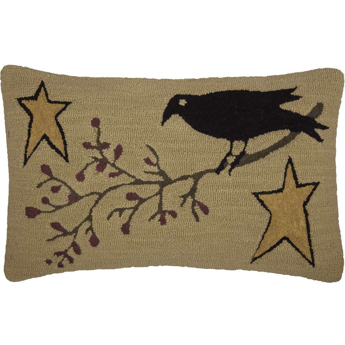 Kettle Grove Crow and Star Hooked Pillow 14"x22" - The Fox Decor