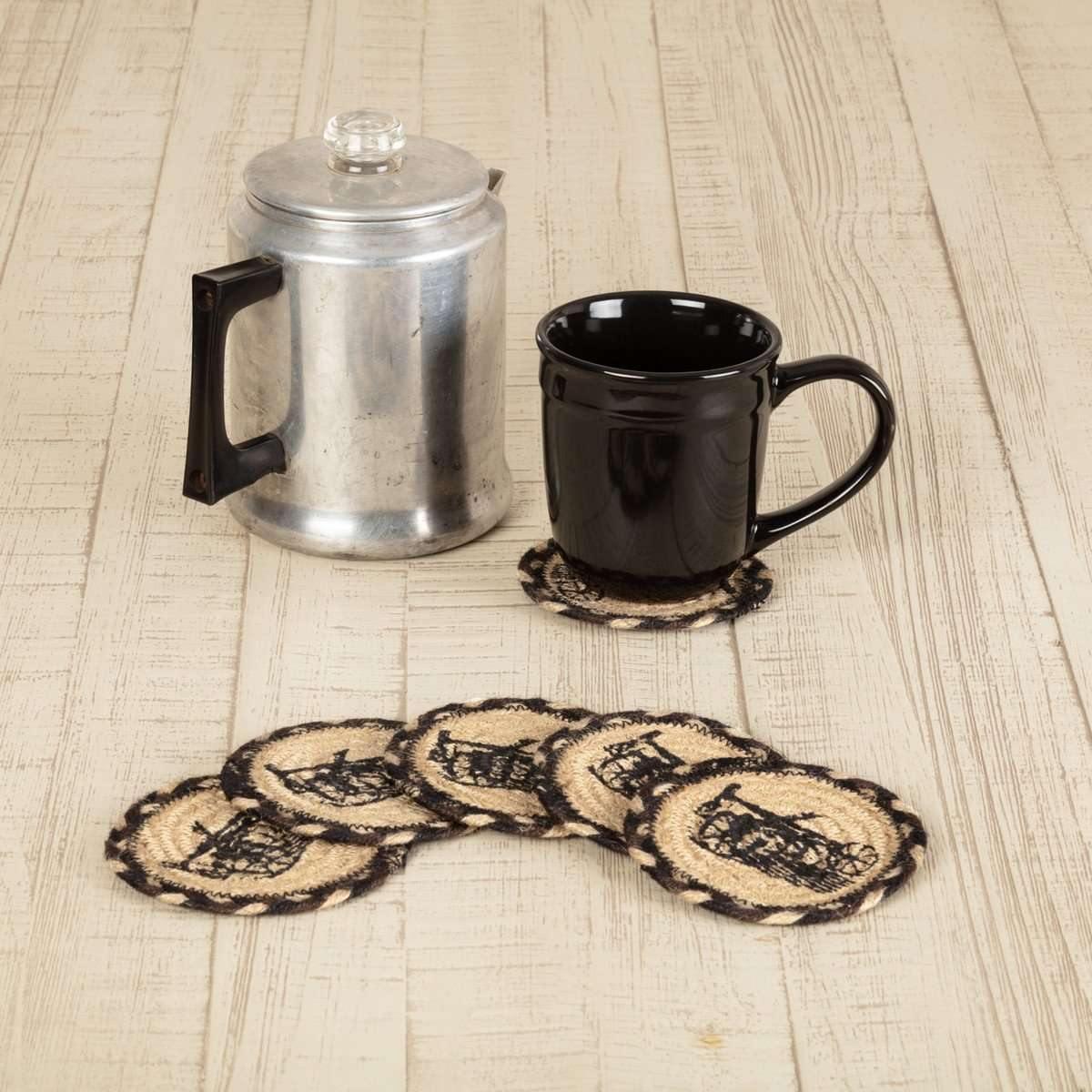 Sawyer Mill Charcoal Plow Jute Coaster Set of 6 VHC Brands - The Fox Decor