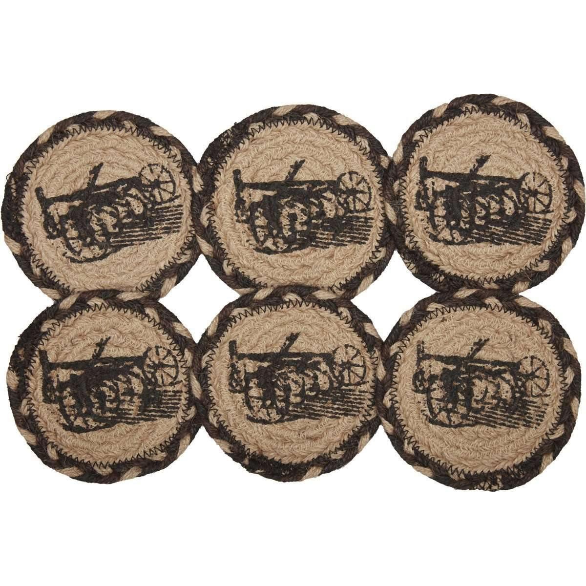 Sawyer Mill Charcoal Plow Jute Coaster Set of 6 VHC Brands - The Fox Decor