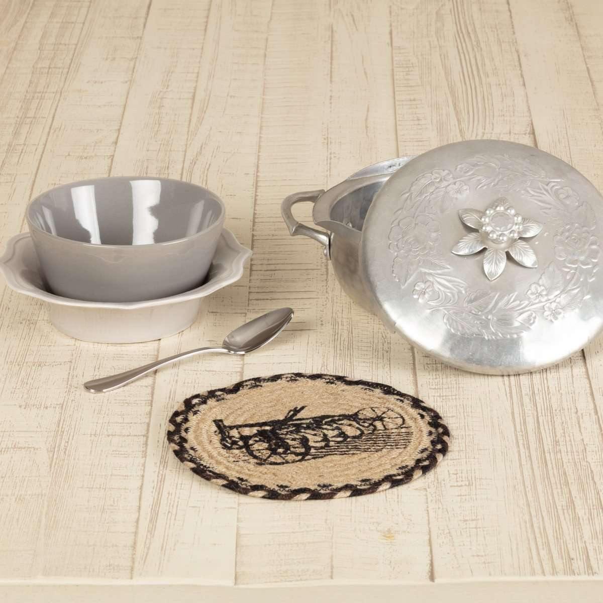 Sawyer Mill Charcoal Plow Jute Trivet 8" VHC Brands - The Fox Decor