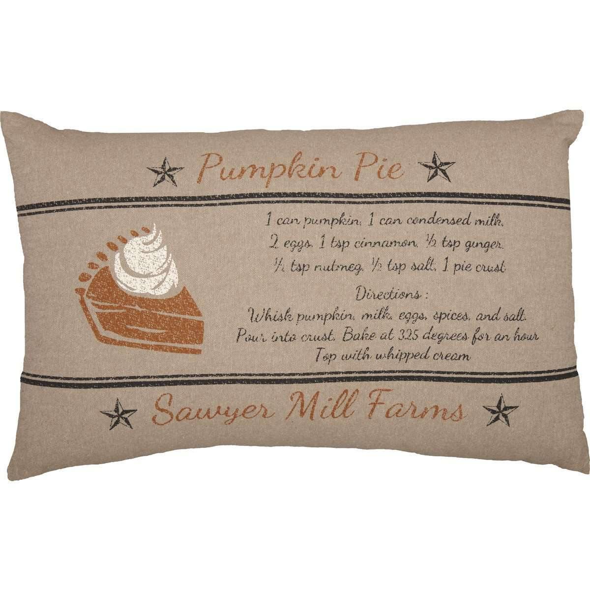 Sawyer Mill Charcoal Pumpkin Pie Recipe Pillow 14x22 VHC Brands front
