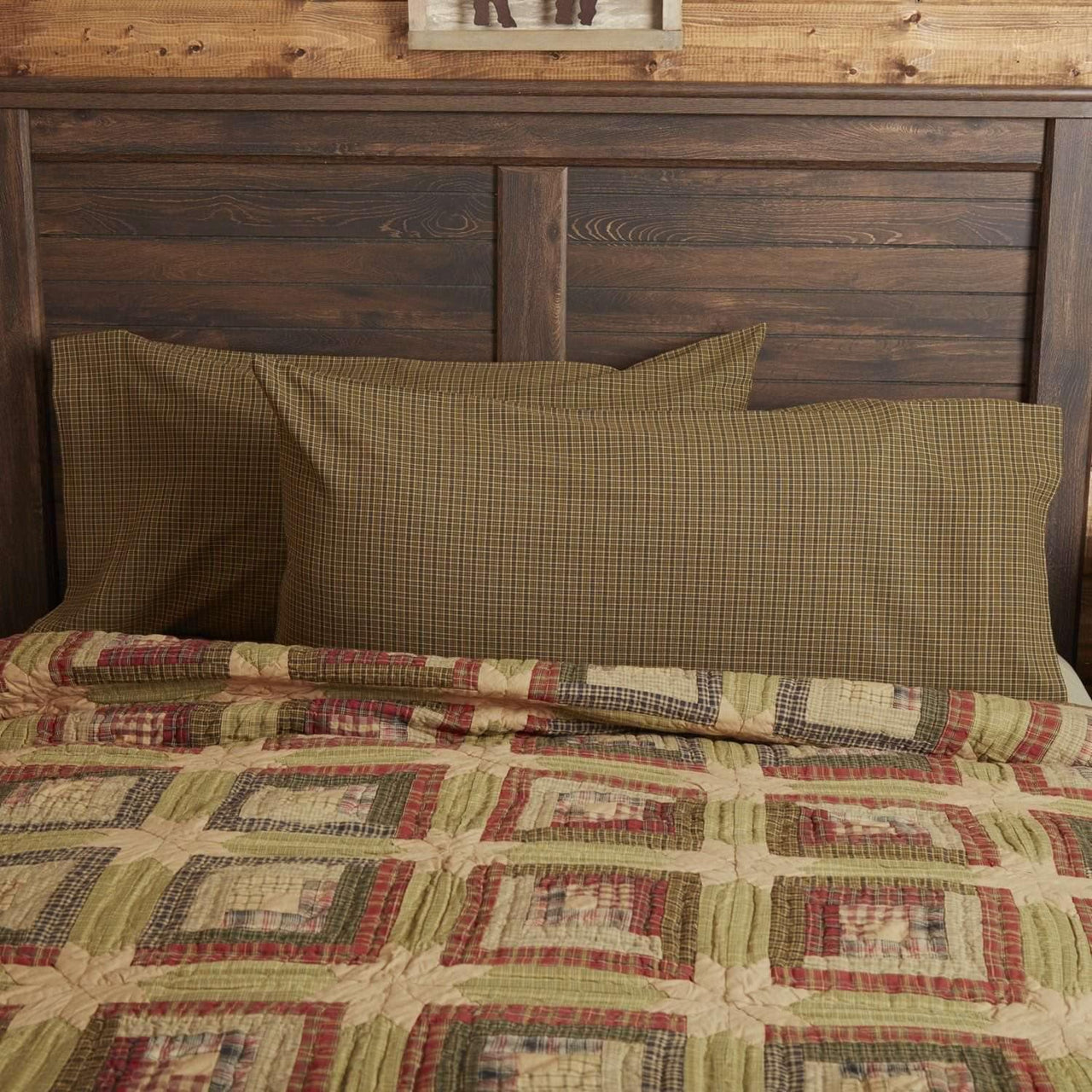 Tea Cabin Green Plaid King Pillow Case Set of 2 21x40 VHC Brands - The Fox Decor