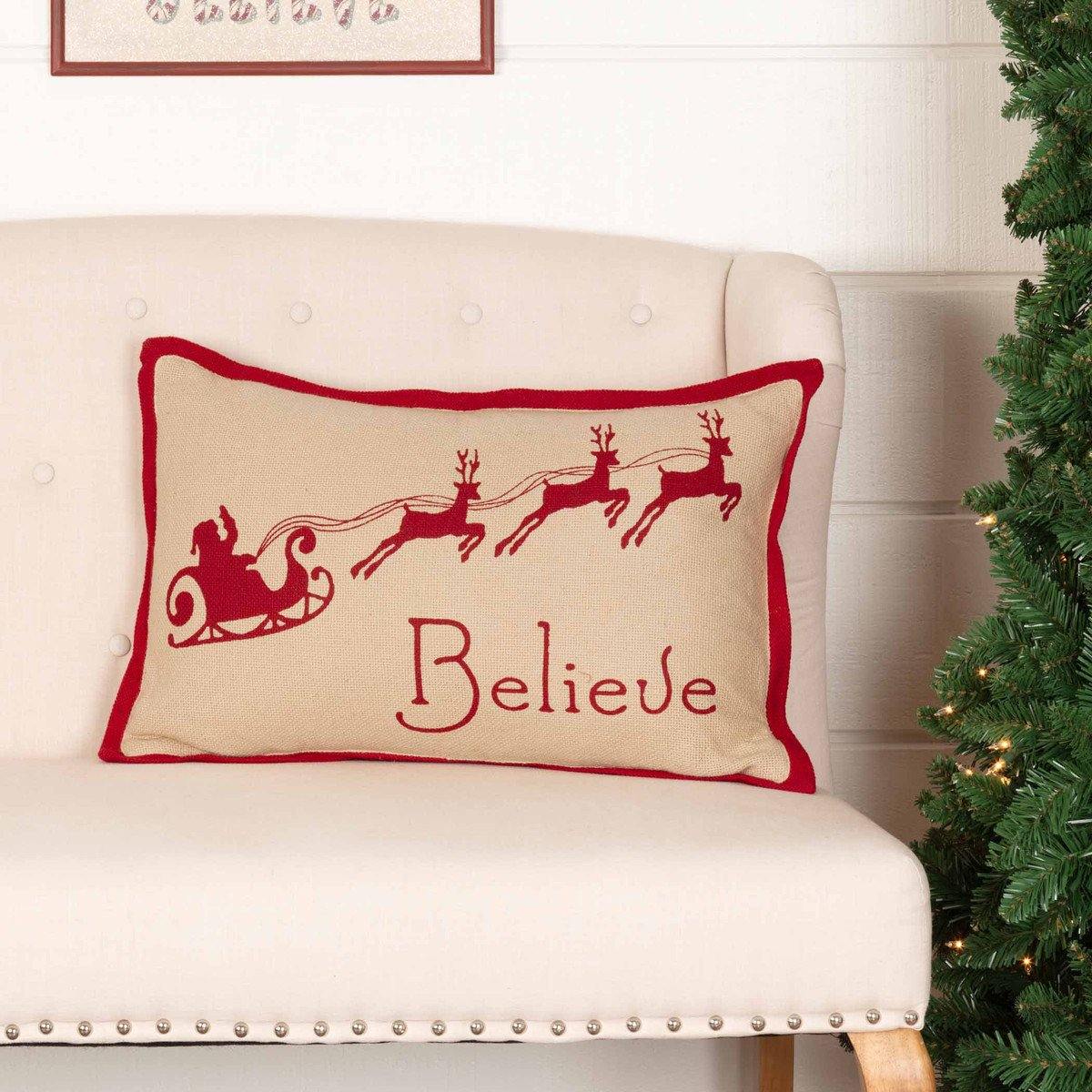 Burlap Santa Believe Pillow 14"x22" - The Fox Decor
