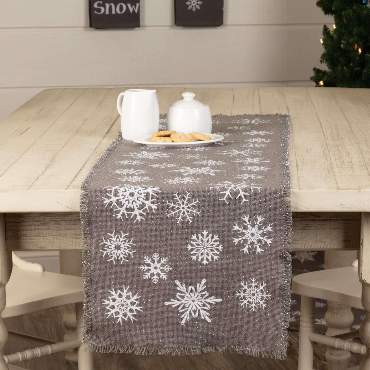 Snowflake Burlap Grey Runner 13x48 VHC Brands - The Fox Decor