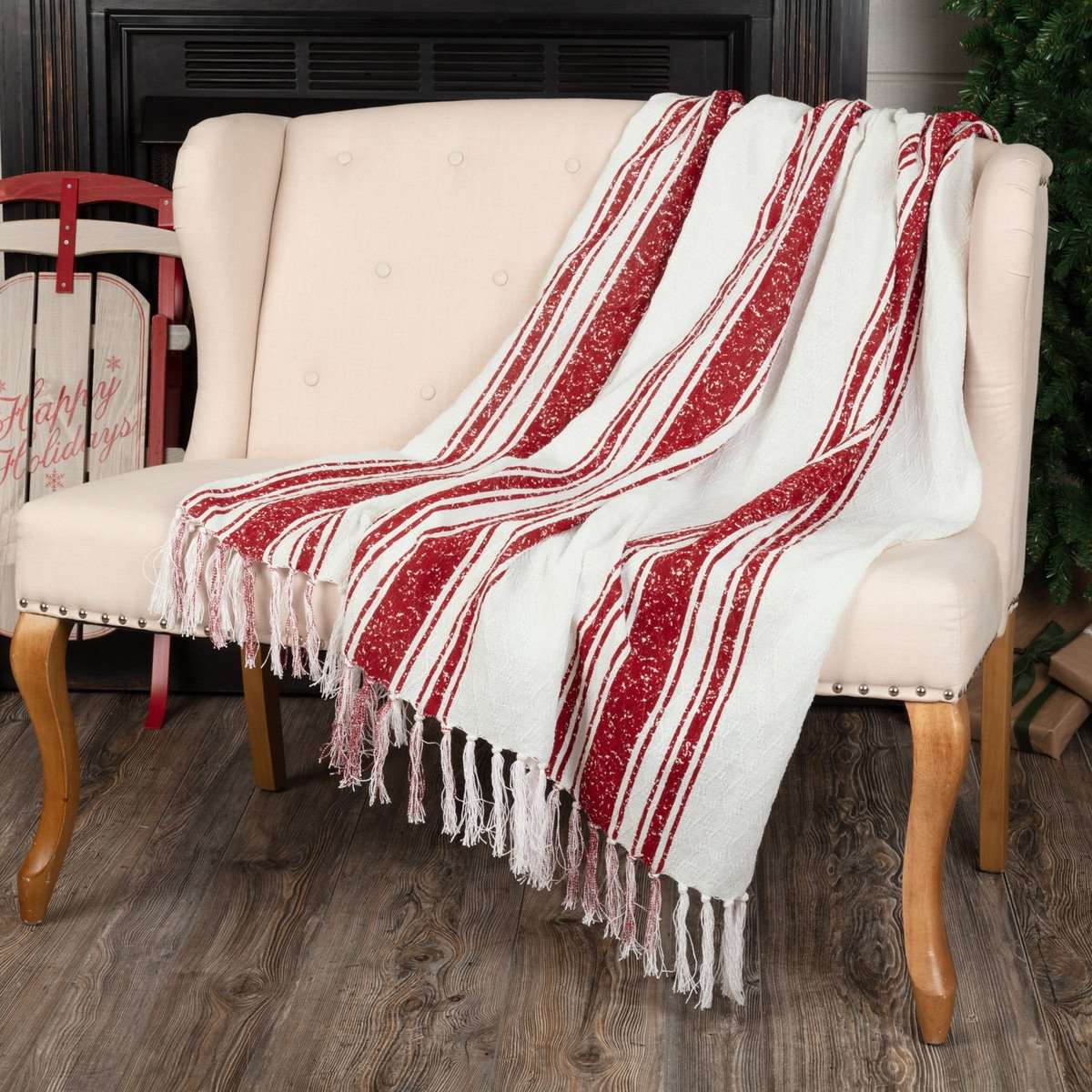 Antique Red Stripe Woven Throw 60" x 50" White, Red VHC Brands - The Fox Decor