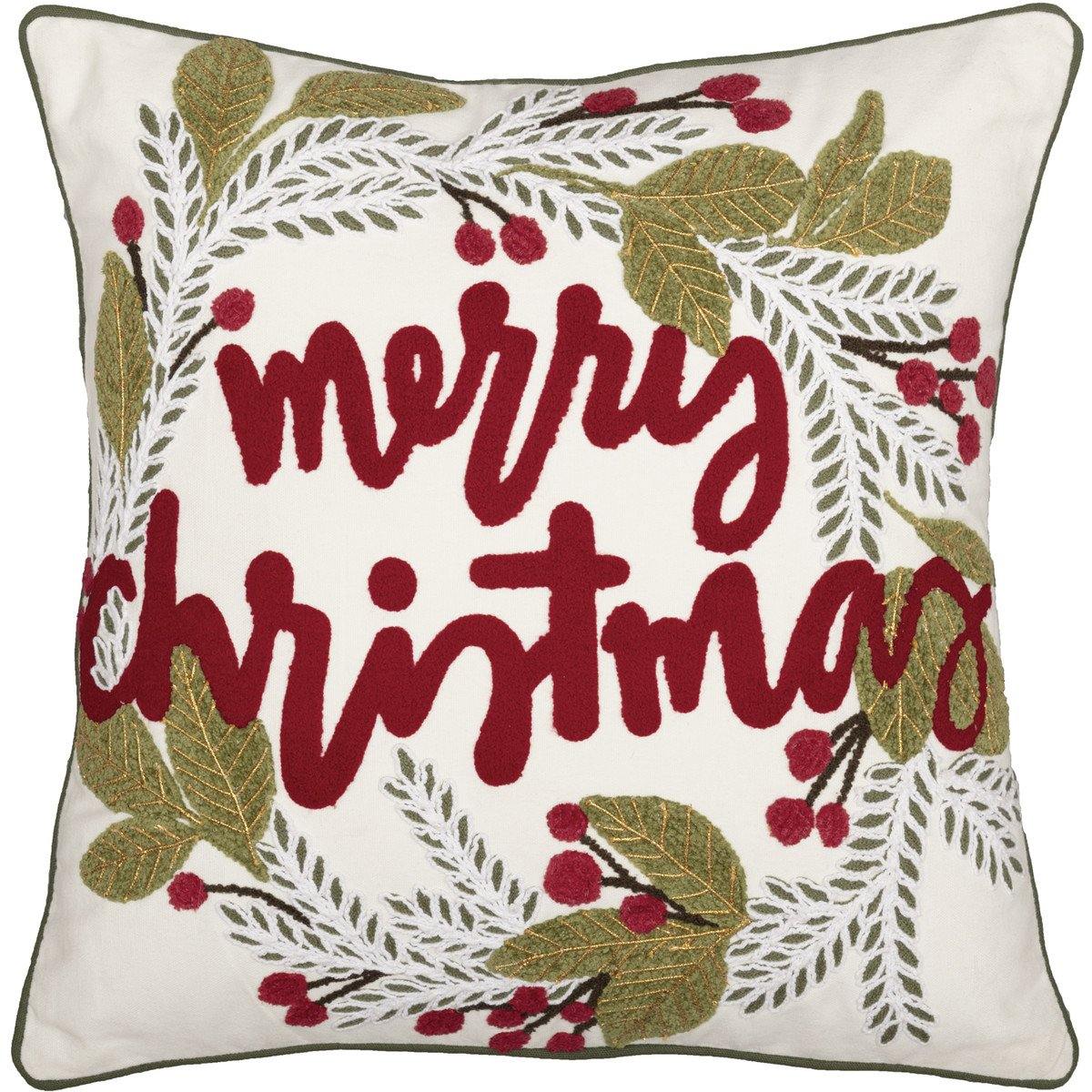 Merry Christmas Wreath Pillow 18"x18" - The Fox Decor