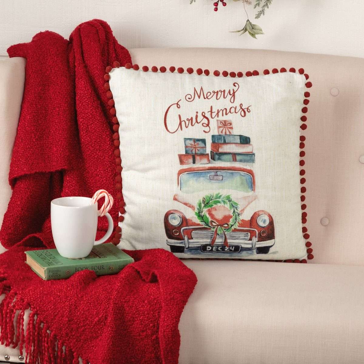 Merry Christmas Red Truck Pillow 18" - The Fox Decor