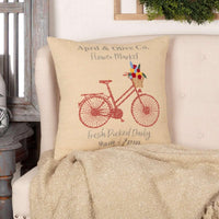 Thumbnail for Farmer's Market Flower Market Pillow 18x18 barn red bicycle VHC Brands
