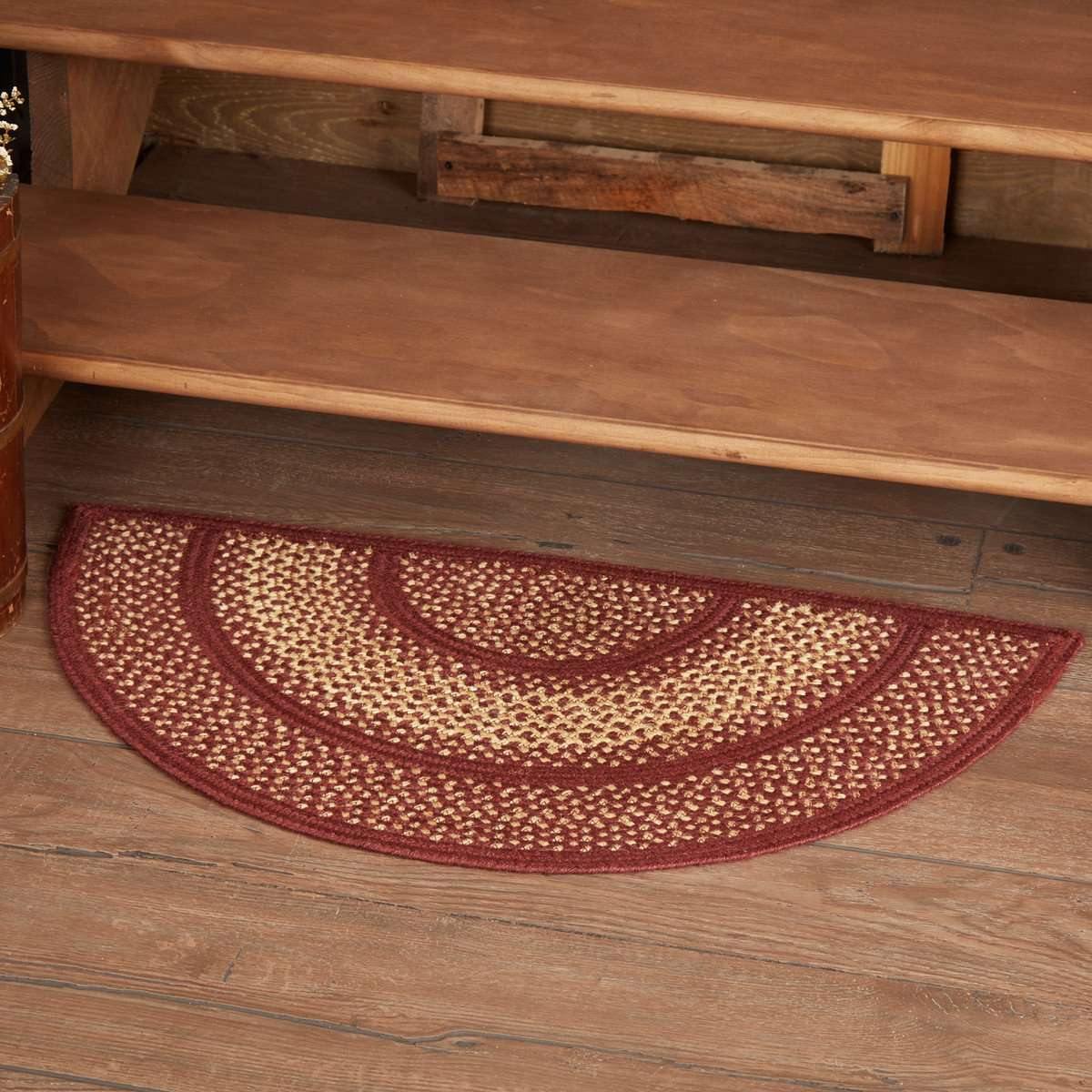 Burgundy Red Primitive Jute Braided Rug Half Circle 16.5"x33" VHC Brands - The Fox Decor