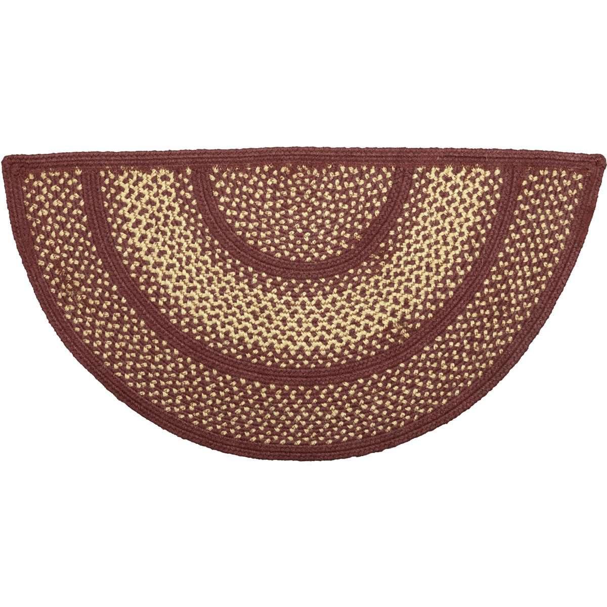 Burgundy Red Primitive Jute Braided Rug Half Circle 16.5"x33" VHC Brands - The Fox Decor