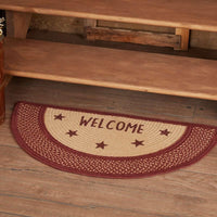 Burgundy Red Primitive Jute Braided Rug Half Circle Stencil Stars Welcome VHC Brands - The Fox Decor