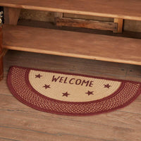Thumbnail for Burgundy Red Primitive Jute Braided Rug Half Circle Stencil Stars Welcome VHC Brands - The Fox Decor