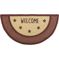 Burgundy Red Primitive Jute Braided Rug Half Circle Stencil Stars Welcome VHC Brands - The Fox Decor