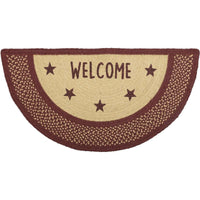 Thumbnail for Burgundy Red Primitive Jute Braided Rug Half Circle Stencil Stars Welcome VHC Brands - The Fox Decor
