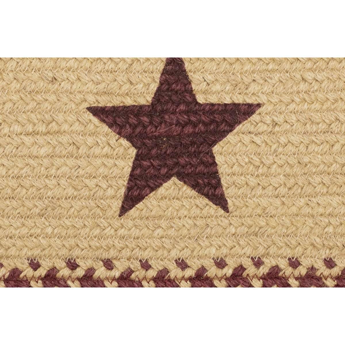 Burgundy Red Primitive Jute Braided Rug Half Circle Stencil Stars Welcome VHC Brands - The Fox Decor