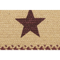 Burgundy Red Primitive Jute Braided Rug Half Circle Stencil Stars 16.5